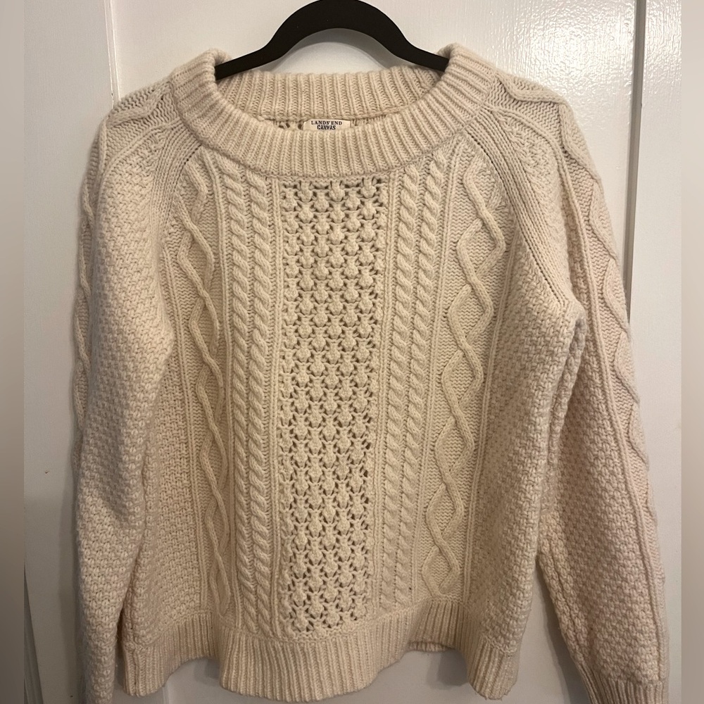 Lands’ End Women’s Wool Fisherman’s Sweater